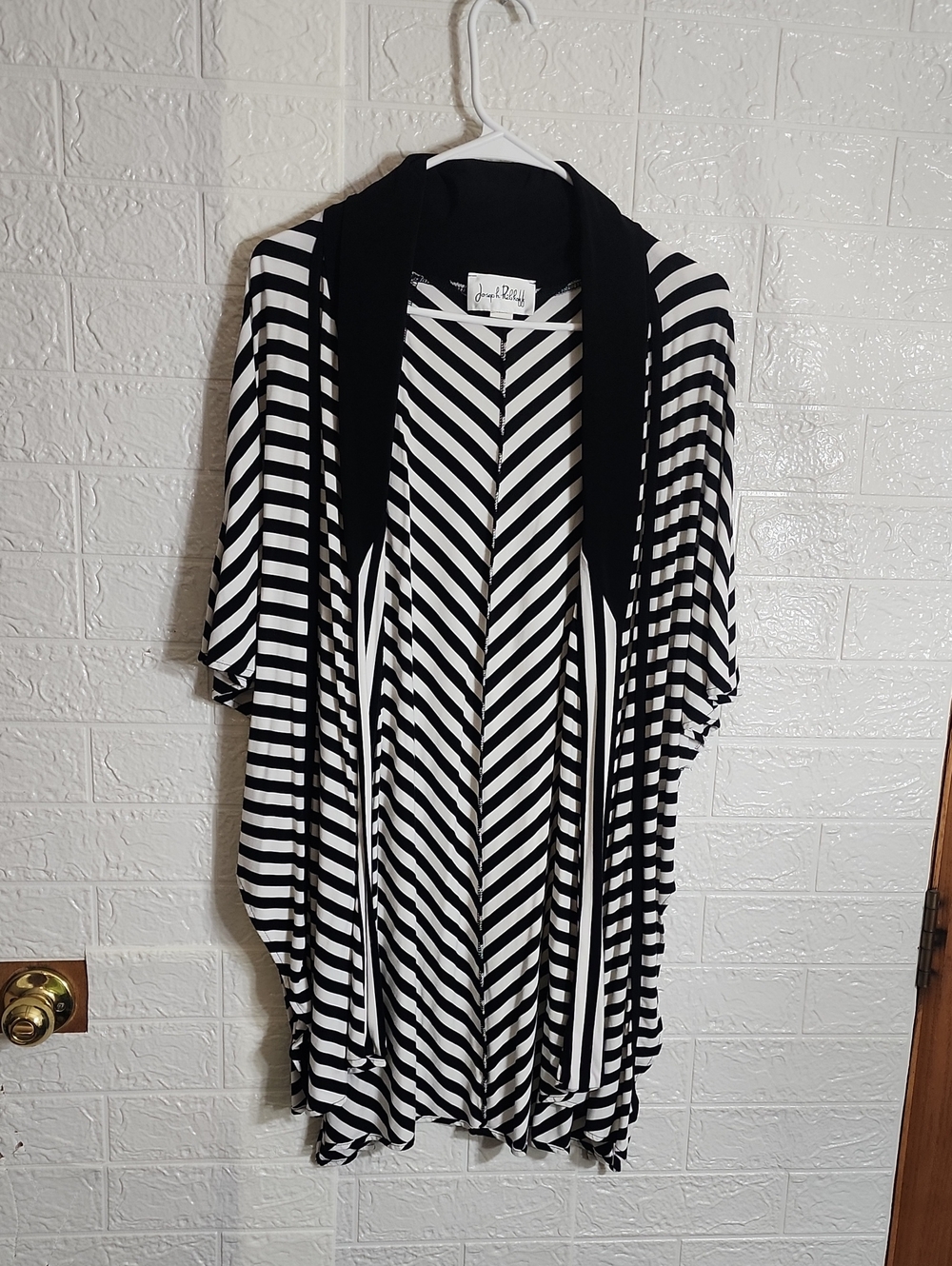 Joseph Ribkoff Black and White Striped Open Front Shrug